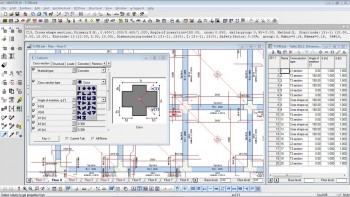 Cross-section library for columns. The multiple windows offer simultaneous views of the structural plan, and the data tables in one or more screens.