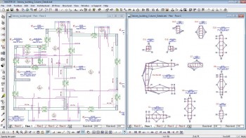 On the right side window the column details of the building of the left hand side window. The column details may be edited by the commands of the «Cross-section» tool, the «Cross-section rebar» tool, etc.