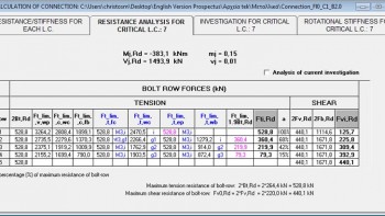 In case that data is imported from Fespa, in addition to the design moment and shear resistance of the joint, ratios of bond strength are calculated