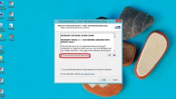 Installation of Microsoft Visual C++. Accept the license terms agreement («I have read and accept the license terms»).