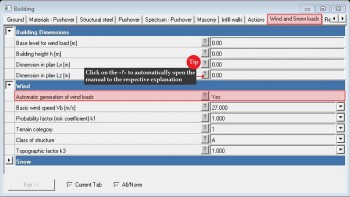 In the new tab «Wind and snow loads» of the «Building» entity insert all required info for the automatic calculation of wind loads according to Indian Standards.
