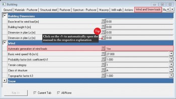 In the new tab «Wind and snow loads» of the «Building» entity insert all required info for the automatic calculation of wind loads according to Indian Standards.