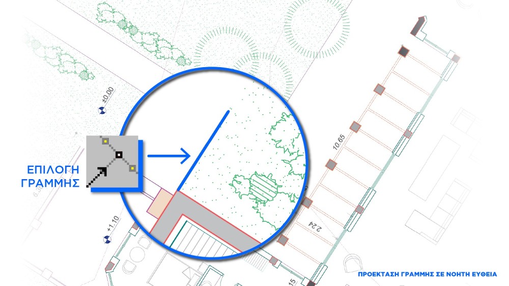 Η επιλεγμένη γραμμή προς προέκταση σε νοητή ευθεία
